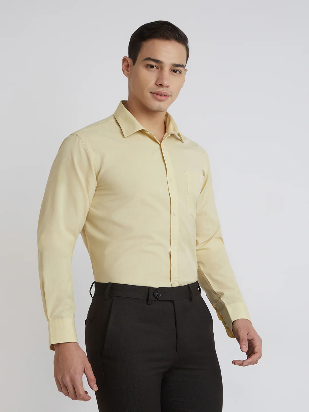 Park Avenue Men Yellow Structure Slim Fit Polyester Blend Shirt - Image 2