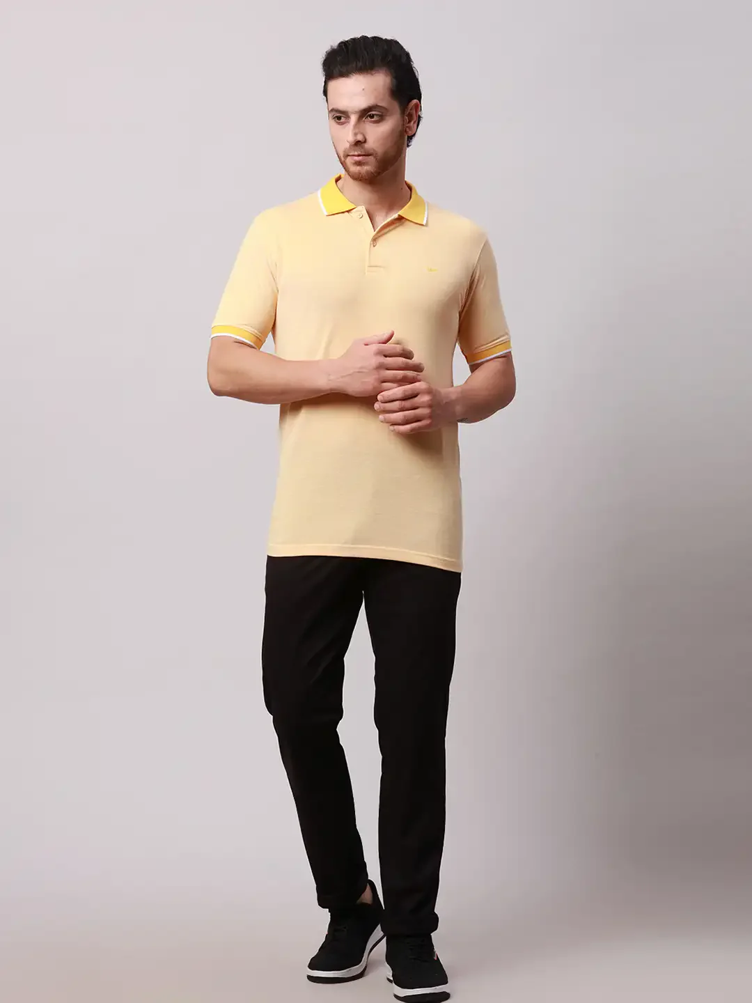 Park Avenue Men Yellow Two Tone Slim Fit Cotton Blend T-Shirt - Image 6