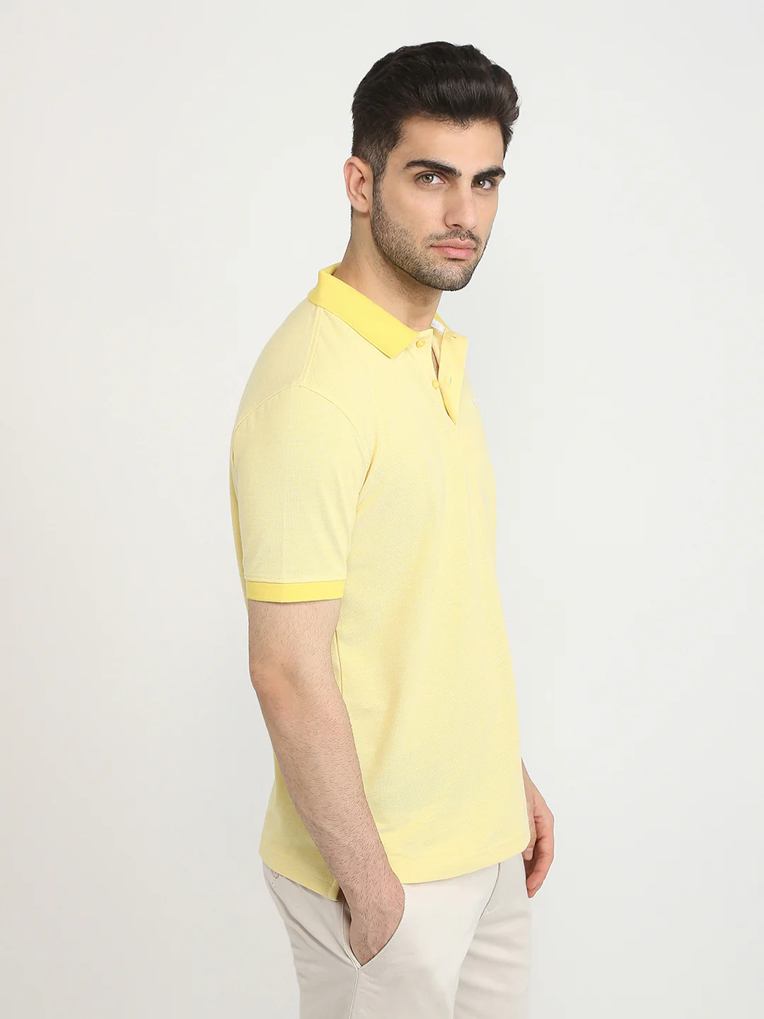 Park Avenue Men Yellow Two Tone Slim Fit Cotton Blend T-Shirt - Image 10