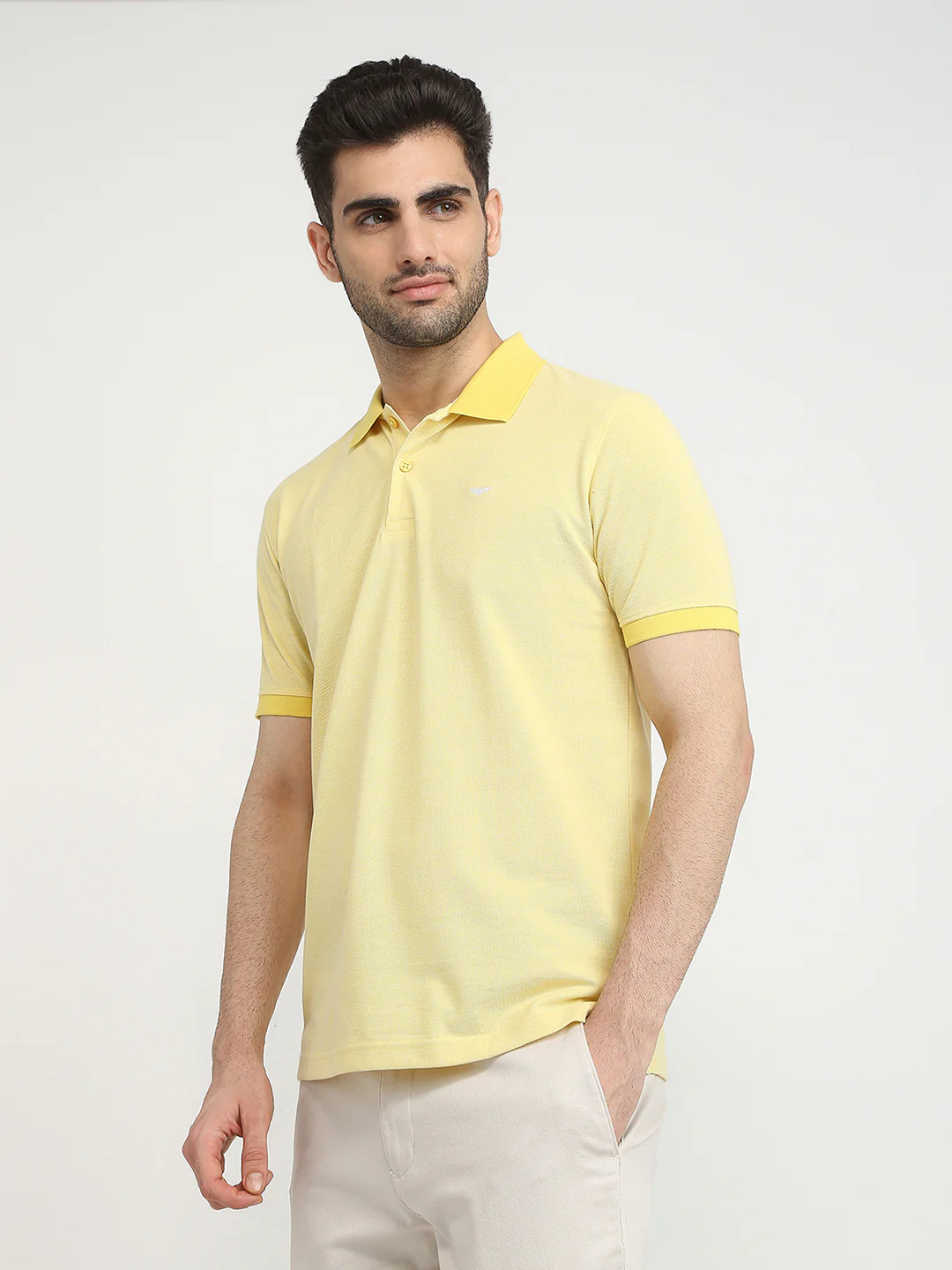 Park Avenue Men Yellow Two Tone Slim Fit Cotton Blend T-Shirt - Image 11