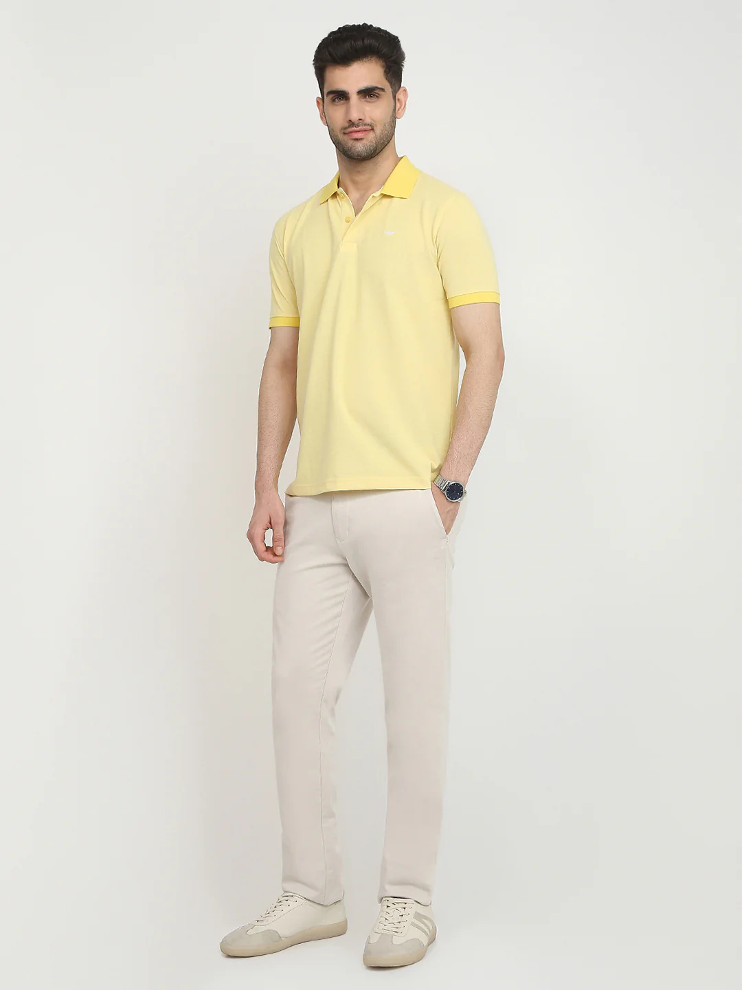 Park Avenue Men Yellow Two Tone Slim Fit Cotton Blend T-Shirt - Image 8