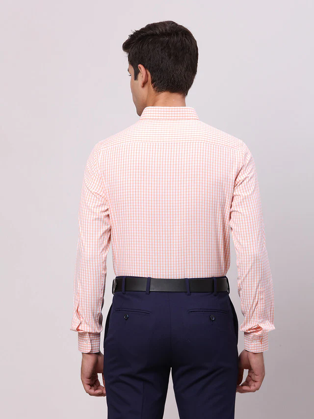 Park Avenue Orange Checks Slim Fit Cotton Blend Formal Shirt - Image 5