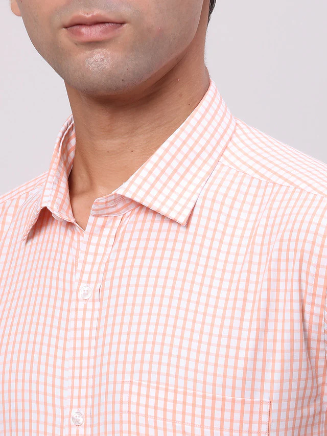 Park Avenue Orange Checks Slim Fit Cotton Blend Formal Shirt - Image 7