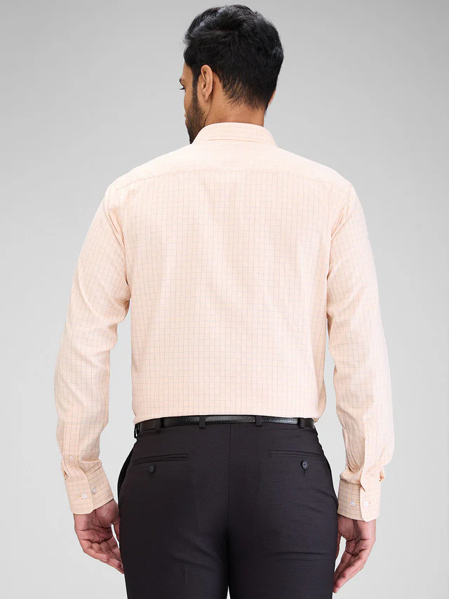 Park Avenue Orange Checks Slim Fit Cotton Blend Formal Shirt - Image 4