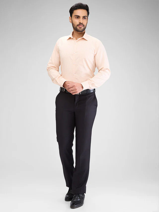 Park Avenue Orange Checks Slim Fit Cotton Blend Formal Shirt - Image 5