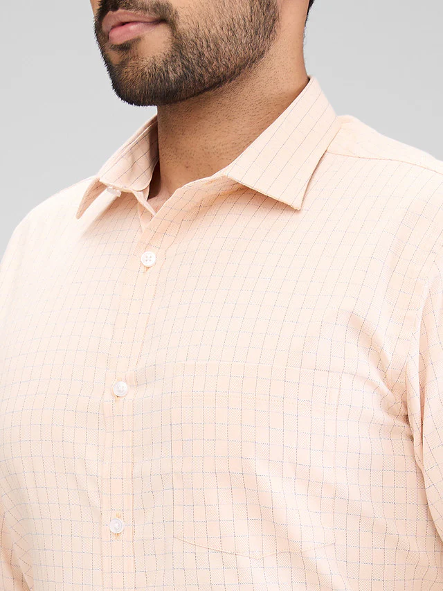 Park Avenue Orange Checks Slim Fit Cotton Blend Formal Shirt - Image 6