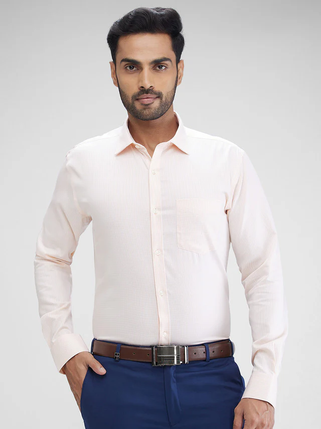 Park Avenue Orange Checks Slim Fit Cotton Formal Shirt