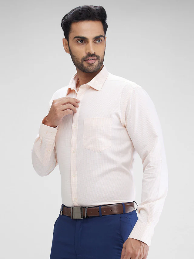 Park Avenue Orange Checks Slim Fit Cotton Formal Shirt - Image 3