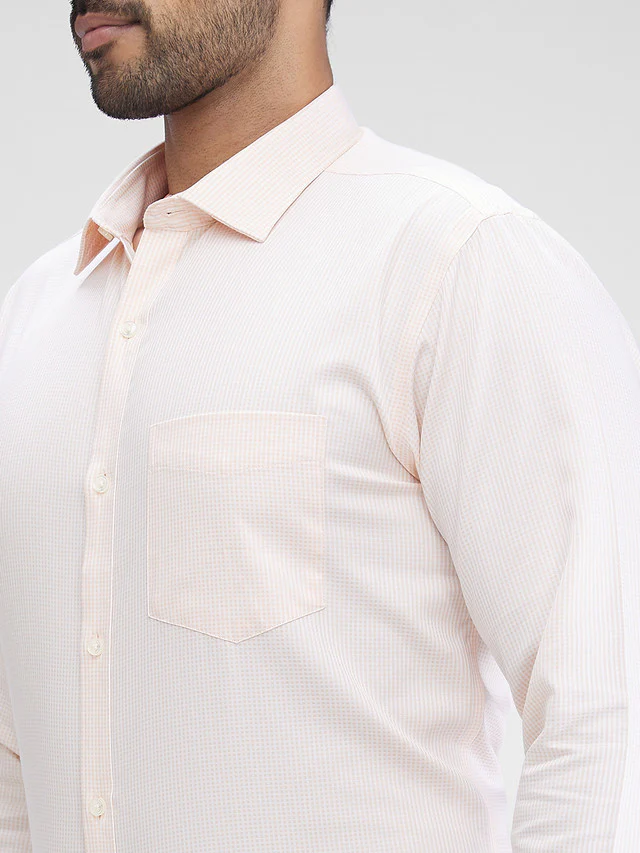 Park Avenue Orange Checks Slim Fit Cotton Formal Shirt - Image 6