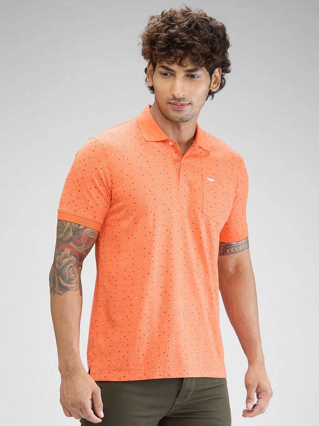 Park Avenue Orange Printed Slim Fit Cotton Blend T-Shirt - Image 2