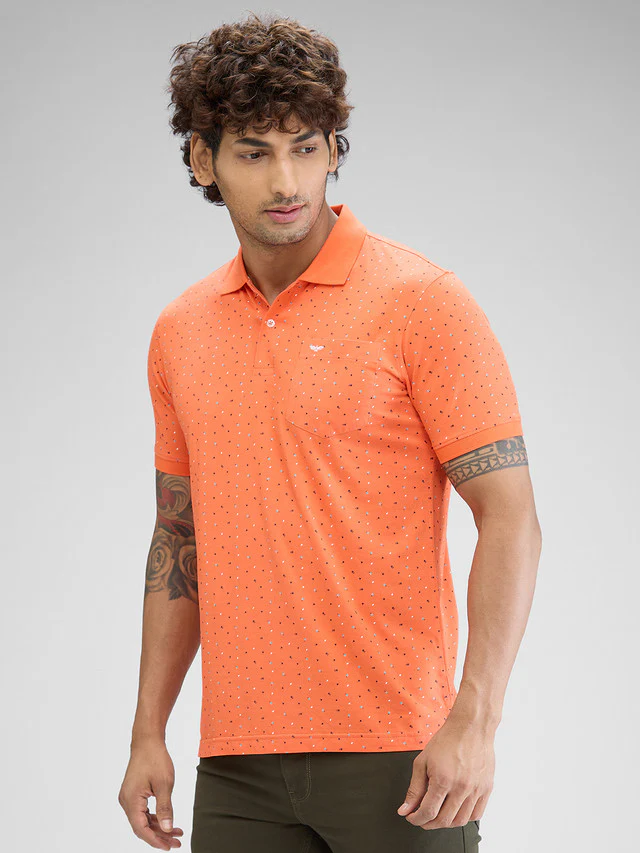 Park Avenue Orange Printed Slim Fit Cotton Blend T-Shirt - Image 3