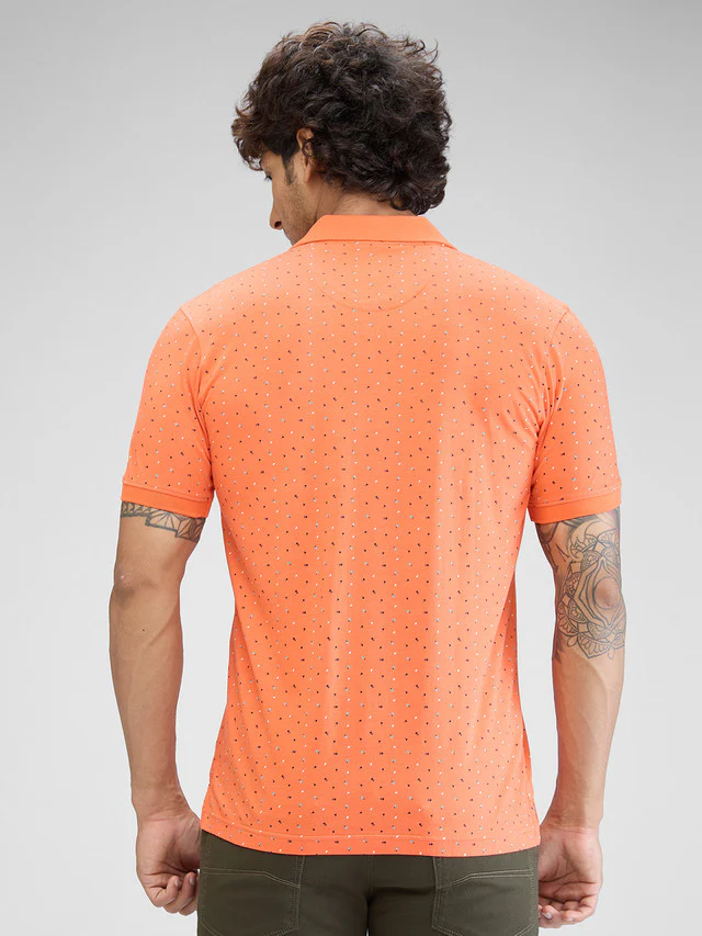 Park Avenue Orange Printed Slim Fit Cotton Blend T-Shirt - Image 4