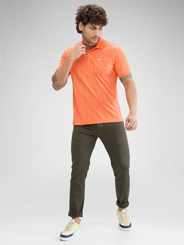 Park Avenue Orange Printed Slim Fit Cotton Blend T-Shirt - Image 5