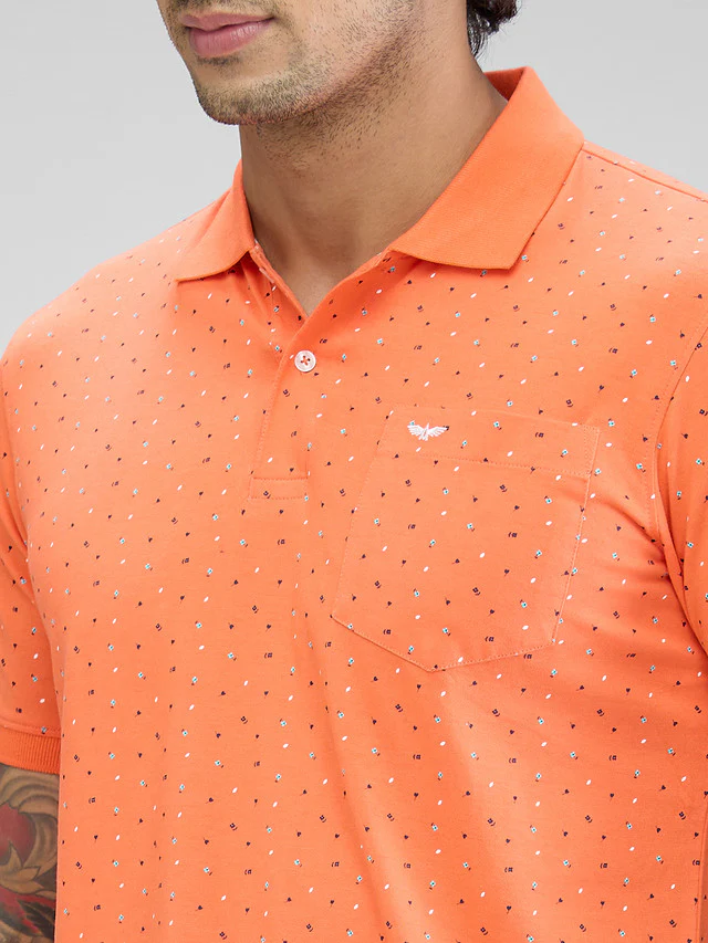 Park Avenue Orange Printed Slim Fit Cotton Blend T-Shirt - Image 6