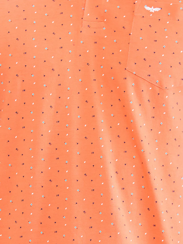 Park Avenue Orange Printed Slim Fit Cotton Blend T-Shirt - Image 7