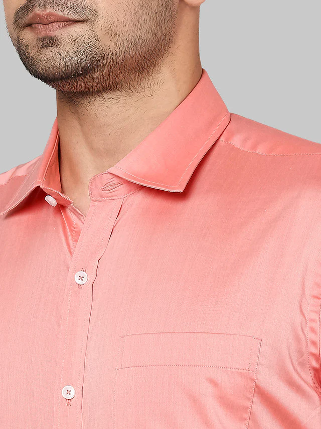 Park Avenue Orange Solid Regular Fit Full Sleeve Cotton Shirt - Image 6