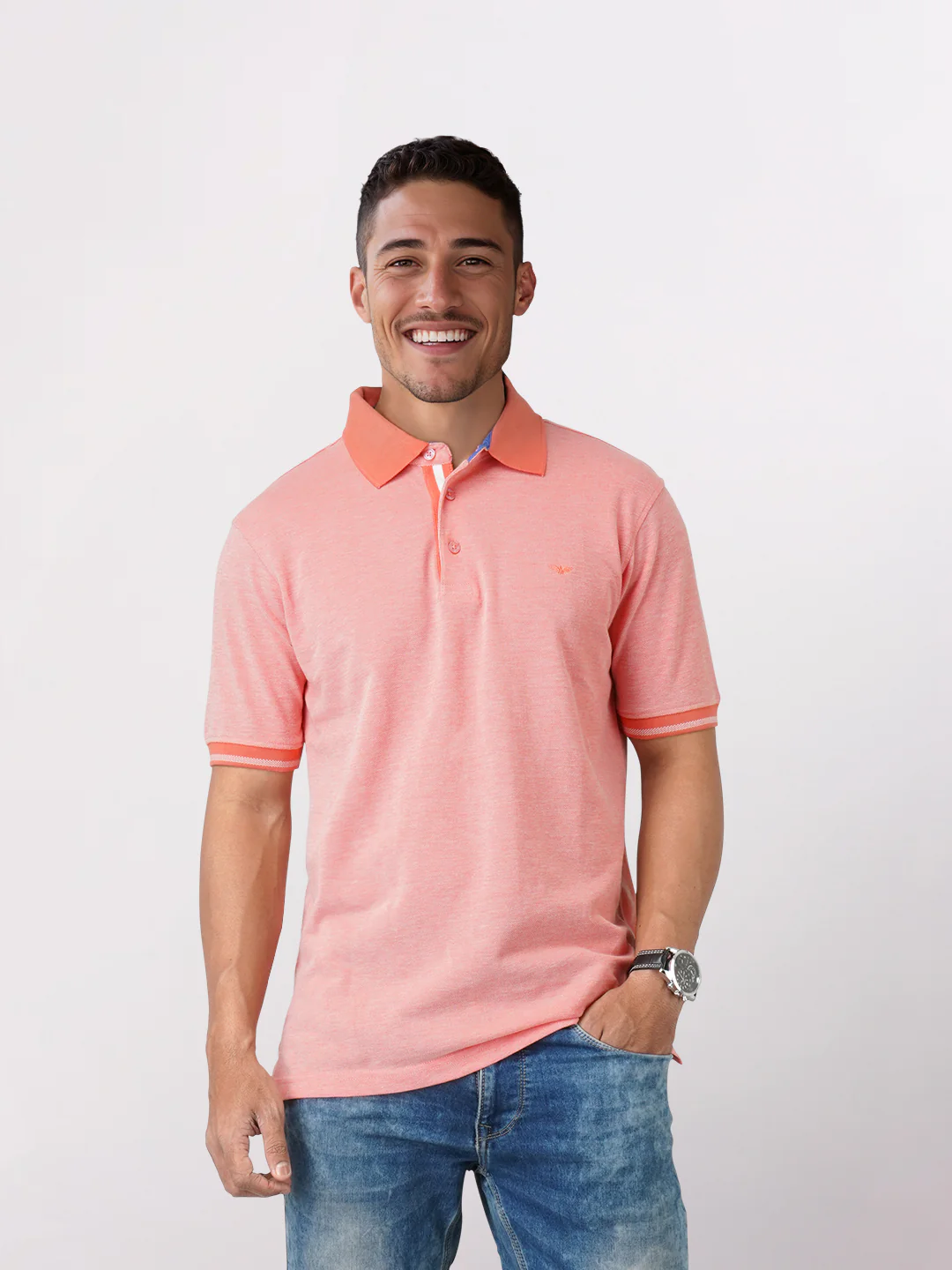 Park Avenue Orange Solid Slim Fit Cotton Blend T-Shirt - Image 2