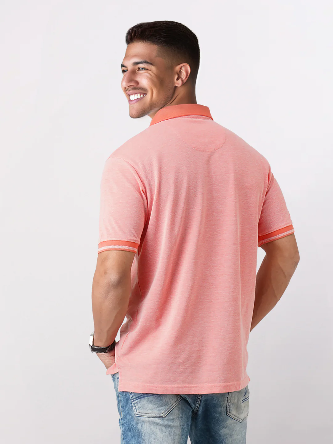 Park Avenue Orange Solid Slim Fit Cotton Blend T-Shirt - Image 3