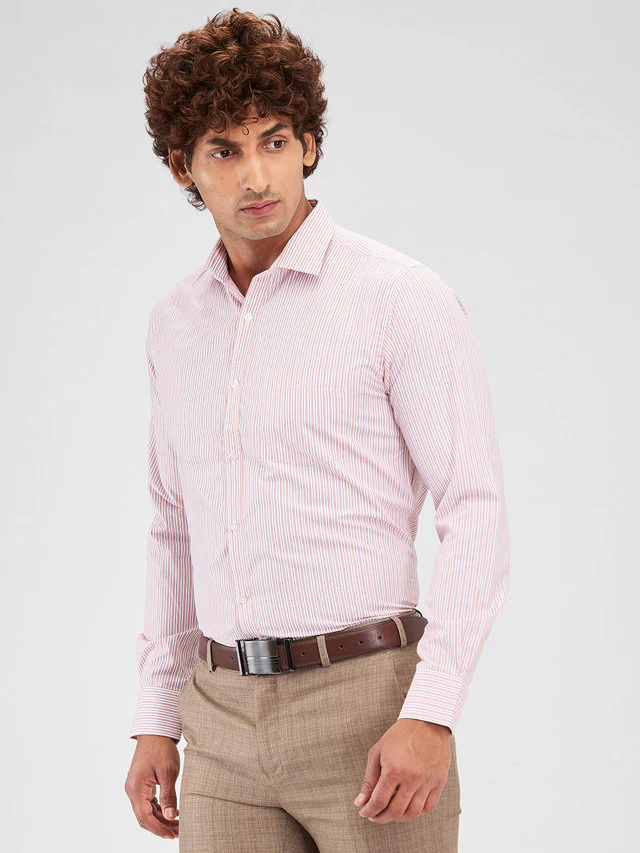 Park Avenue Orange Stripe Slim Fit Cotton Blend Formal Shirt - Image 3