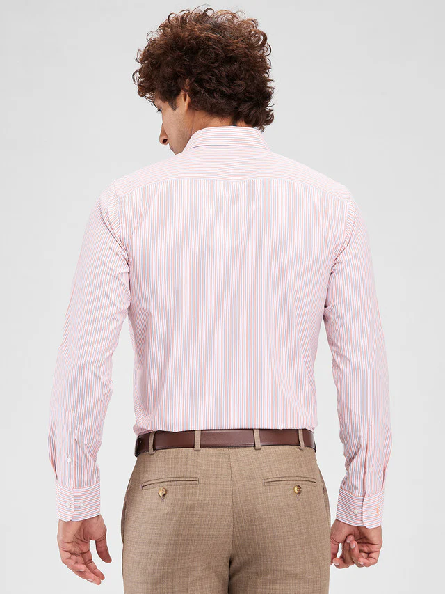Park Avenue Orange Stripe Slim Fit Cotton Blend Formal Shirt - Image 4