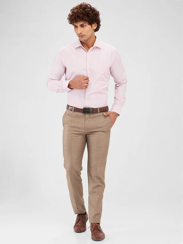 Park Avenue Orange Stripe Slim Fit Cotton Blend Formal Shirt - Image 5