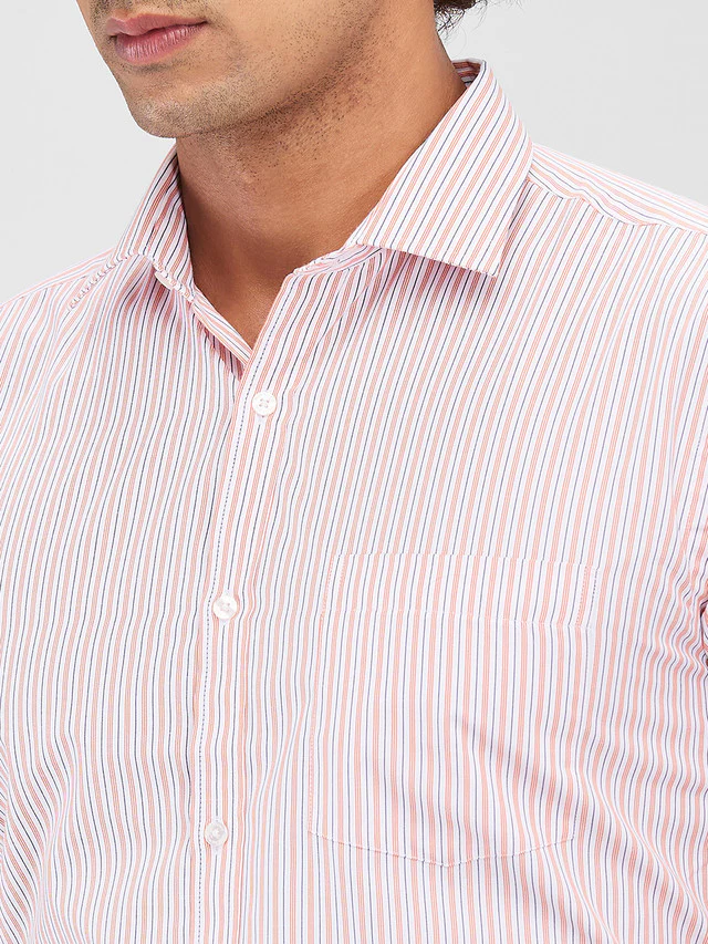 Park Avenue Orange Stripe Slim Fit Cotton Blend Formal Shirt - Image 6
