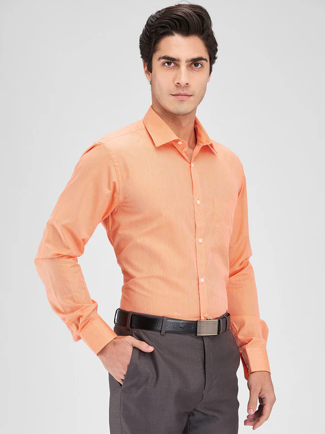 Park Avenue Orange Stripe Slim Fit Cotton Blend Formal Shirt - Image 2