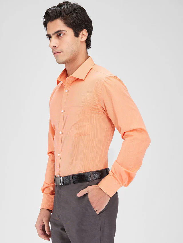 Park Avenue Orange Stripe Slim Fit Cotton Blend Formal Shirt - Image 3