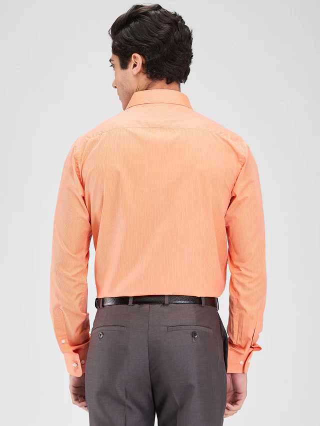 Park Avenue Orange Stripe Slim Fit Cotton Blend Formal Shirt - Image 4