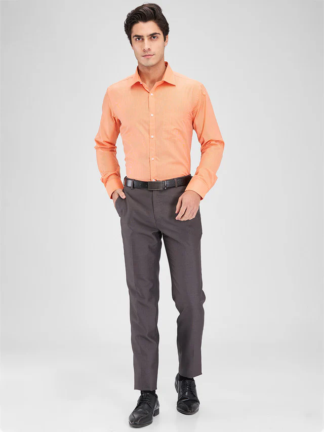 Park Avenue Orange Stripe Slim Fit Cotton Blend Formal Shirt - Image 5