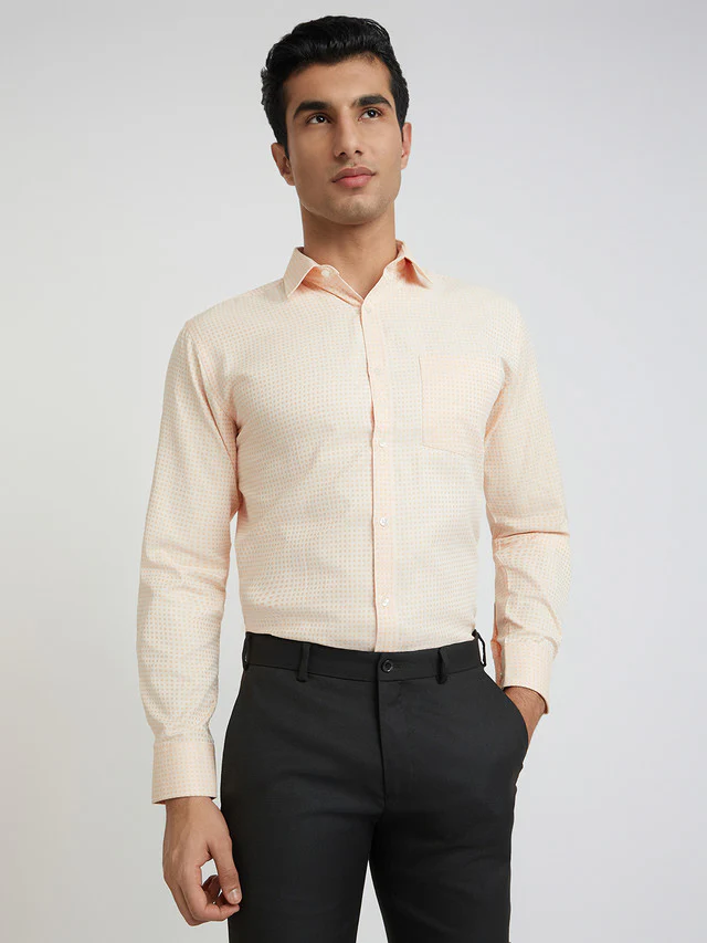 Park Avenue Orange Structure Slim Fit Cotton Blend Formal Shirt
