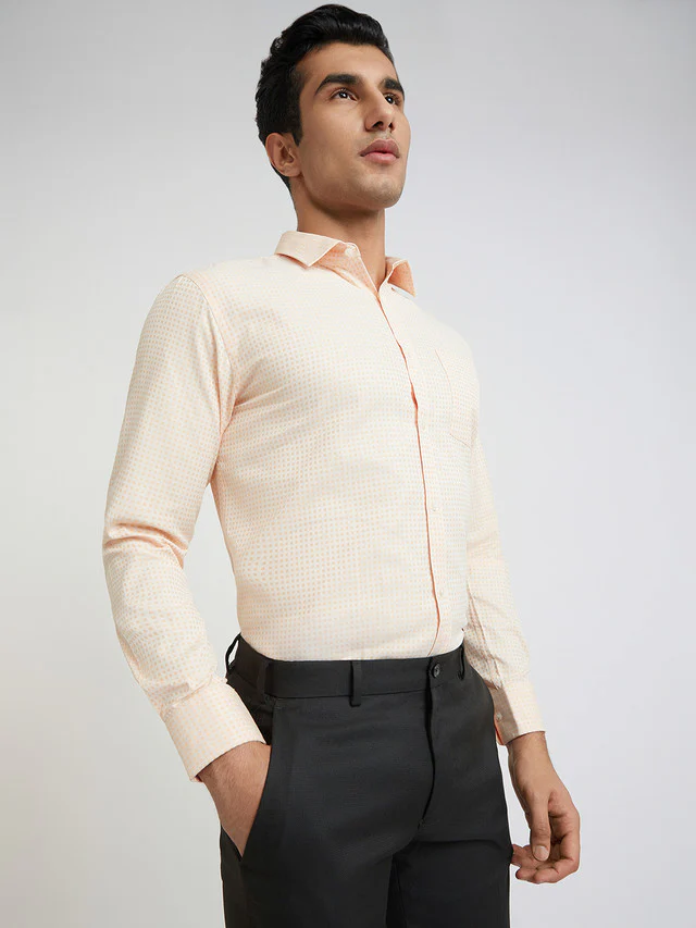 Park Avenue Orange Structure Slim Fit Cotton Blend Formal Shirt - Image 2