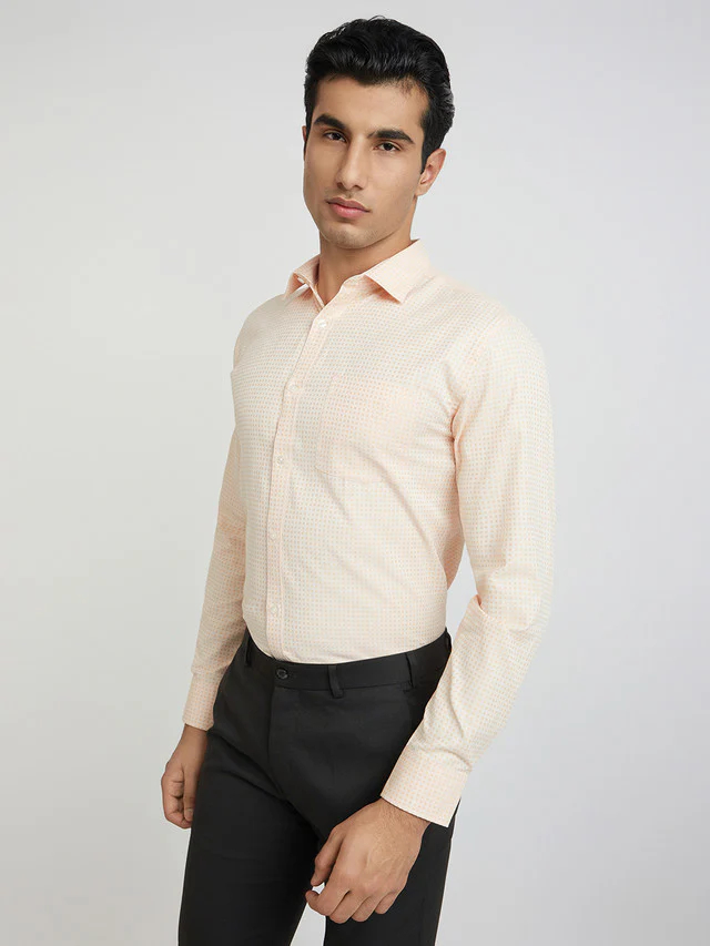 Park Avenue Orange Structure Slim Fit Cotton Blend Formal Shirt - Image 3