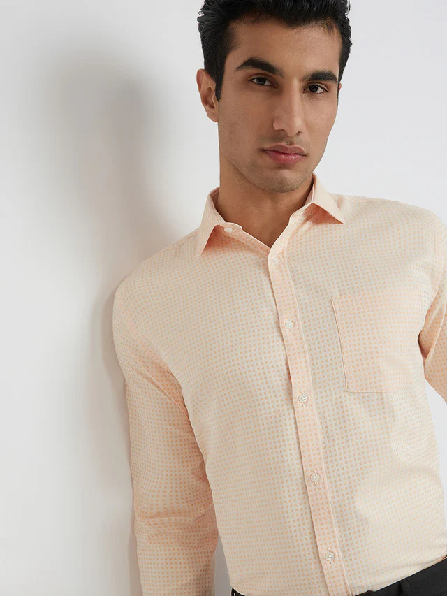 Park Avenue Orange Structure Slim Fit Cotton Blend Formal Shirt - Image 6