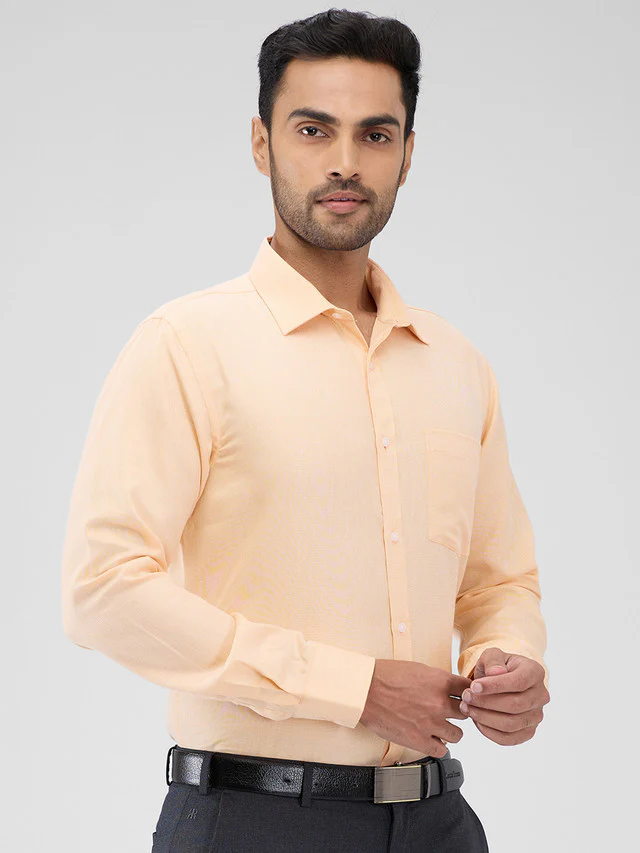 Park Avenue Orange Structure Slim Fit Cotton Blend Formal Shirt - Image 2