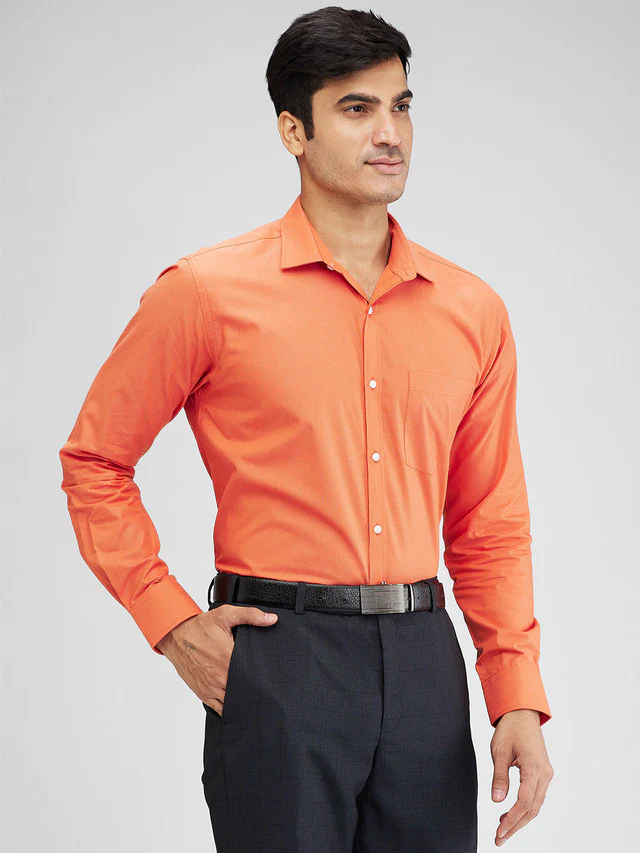 Park Avenue Orange Structure Slim Fit Cotton Formal Shirt - Image 2