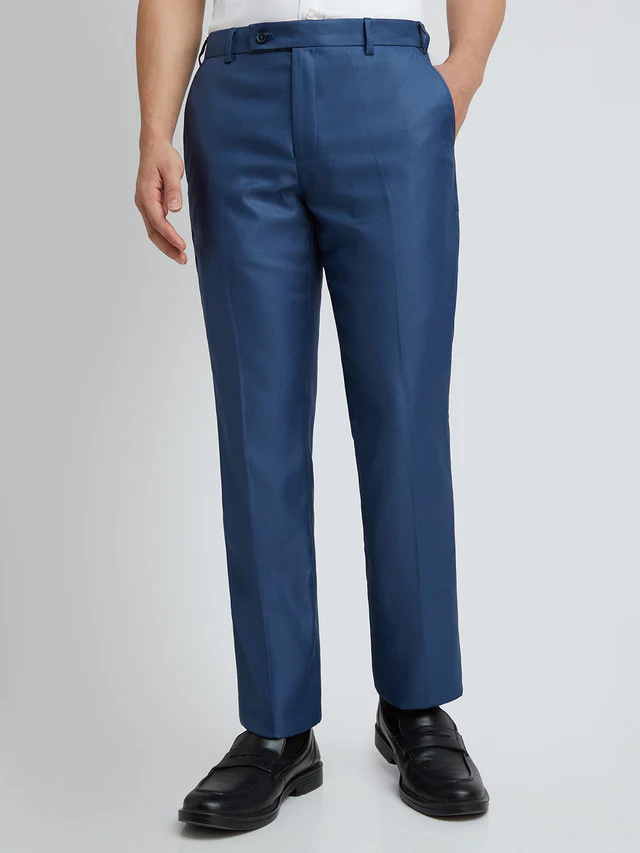 Park Avenue Blue Solid Regular Fit Polyester Blend Trouser