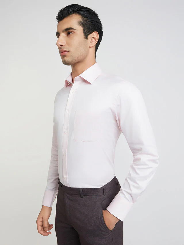 Park Avenue Pink Solid Luxus Fit Full Sleeve Cotton Shirt - Image 3