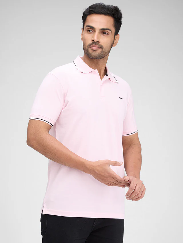 Park Avenue Pink Solid Slim Fit Half Sleeve Cotton Blend T-Shirt - Image 2