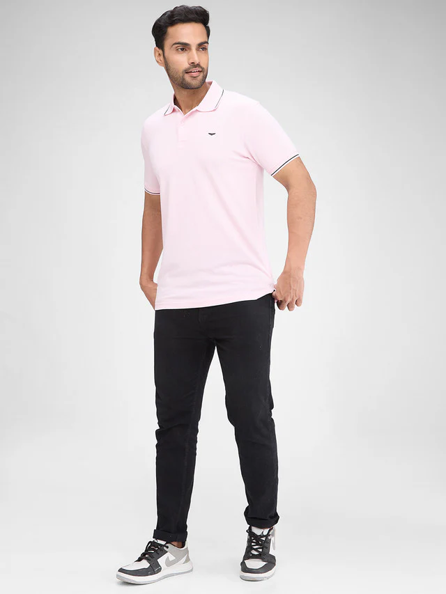 Park Avenue Pink Solid Slim Fit Half Sleeve Cotton Blend T-Shirt - Image 6