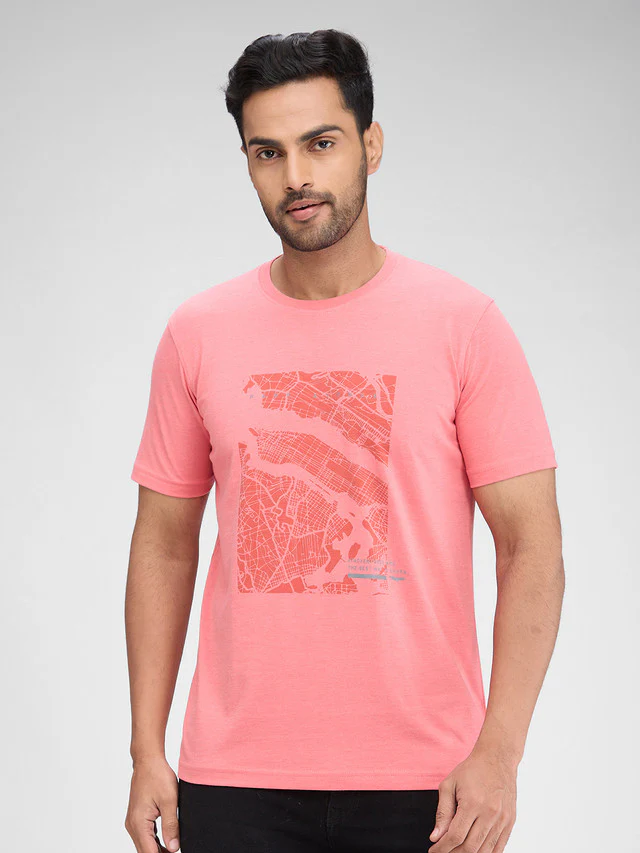 Park Avenue Pink Solid Slim Fit Half Sleeve Cotton Blend T-Shirt