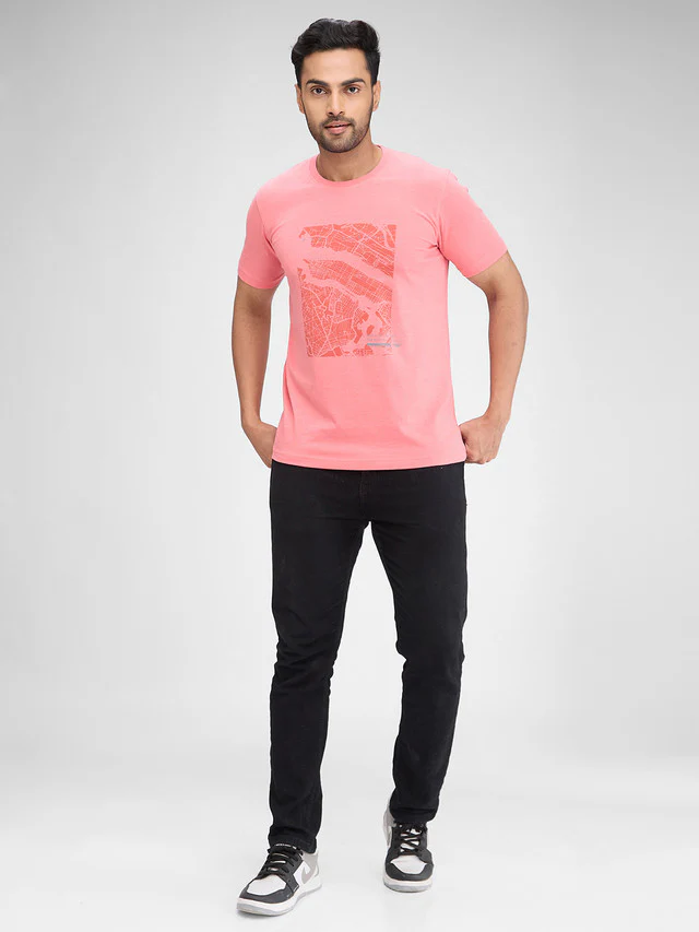 Park Avenue Pink Solid Slim Fit Half Sleeve Cotton Blend T-Shirt - Image 5