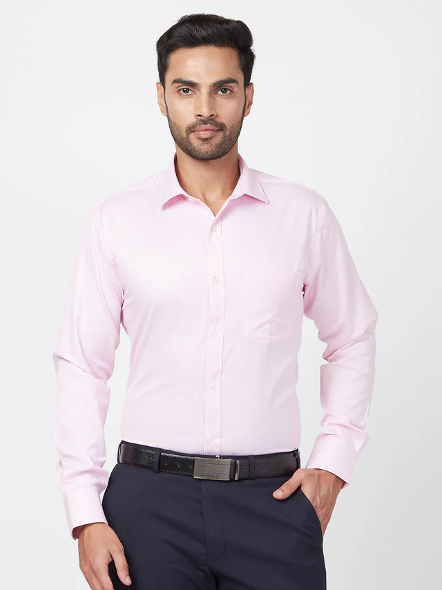 Park Avenue Pink Stripe Slim Fit Full Sleeve Cotton Blend Shirt
