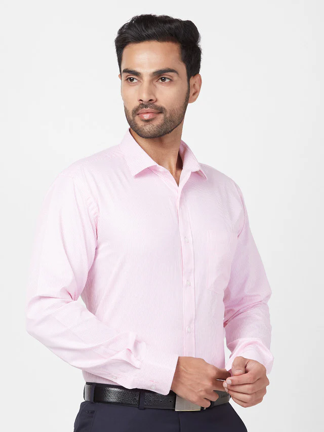 Park Avenue Pink Stripe Slim Fit Full Sleeve Cotton Blend Shirt - Image 2