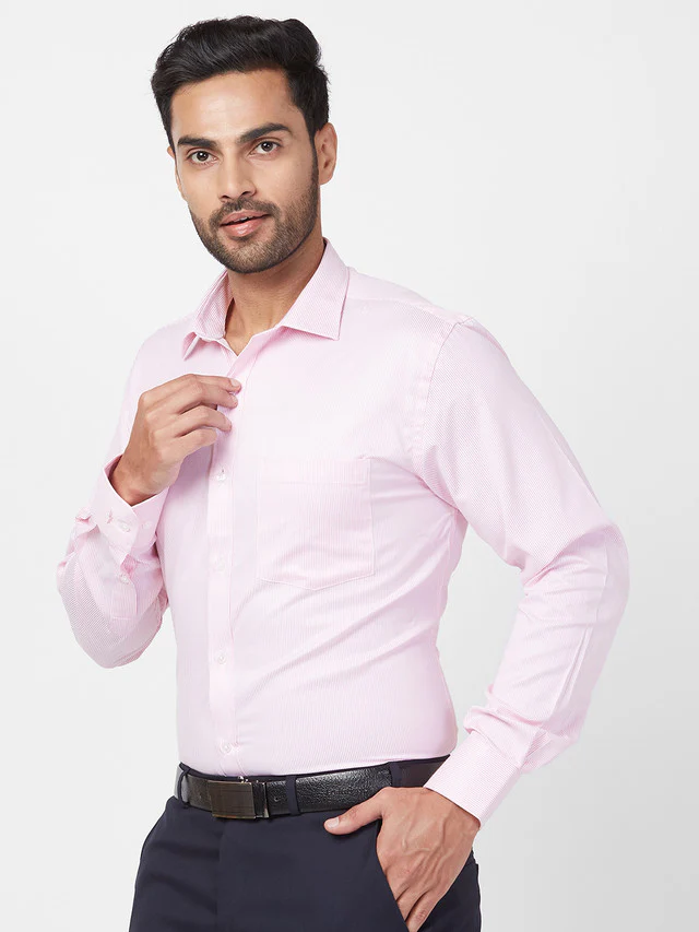 Park Avenue Pink Stripe Slim Fit Full Sleeve Cotton Blend Shirt - Image 3
