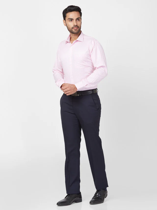 Park Avenue Pink Stripe Slim Fit Full Sleeve Cotton Blend Shirt - Image 5