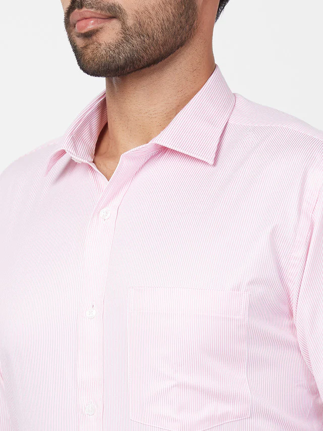 Park Avenue Pink Stripe Slim Fit Full Sleeve Cotton Blend Shirt - Image 6
