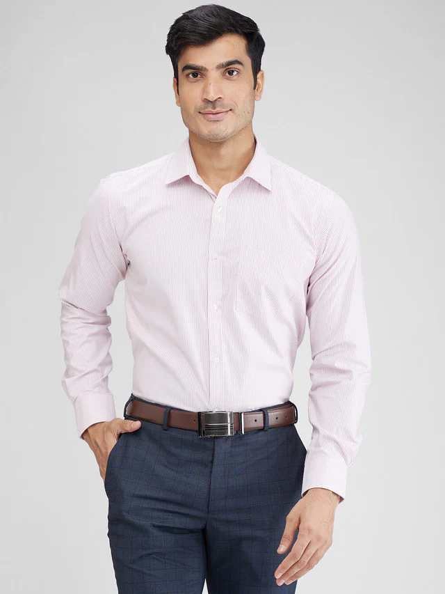 Park Avenue Pink Stripe Slim Fit Full Sleeve Cotton Blend Shirt
