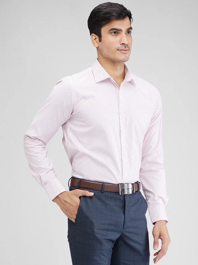 Park Avenue Pink Stripe Slim Fit Full Sleeve Cotton Blend Shirt - Image 2