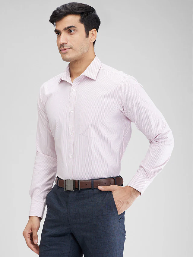 Park Avenue Pink Stripe Slim Fit Full Sleeve Cotton Blend Shirt - Image 3
